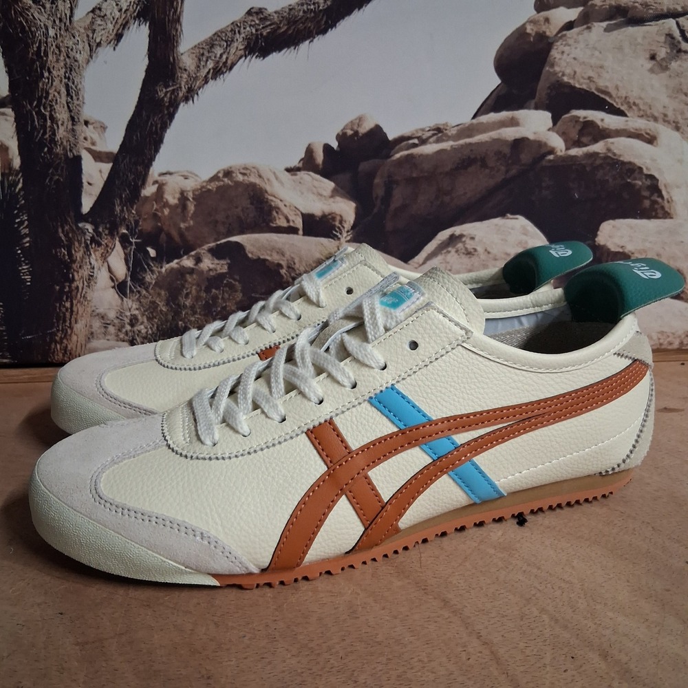 Onitsuka Tiger Mexico 66 Cream Brown Blue Leather Sneakers 1183A201 Mens 8.5